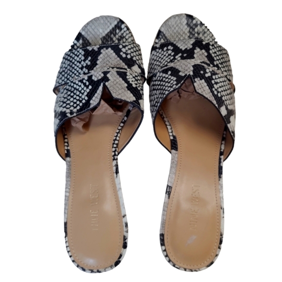 NINE West Andre Snake Skin Heeled Slides, Chunky Heel Mule Sandals, Size 9 - Picture 6 of 6